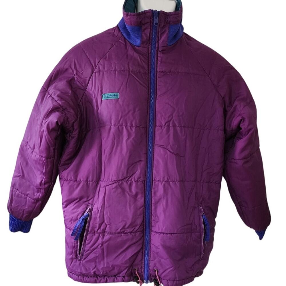 Columbia Vtg 90's Reversible Insulatd Jacket  Teal & Purple attachable hood W LG